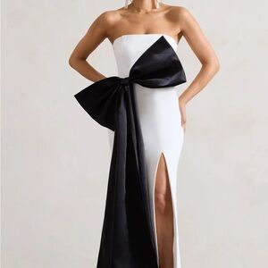Club L London Strapless White Dress with Black Bow